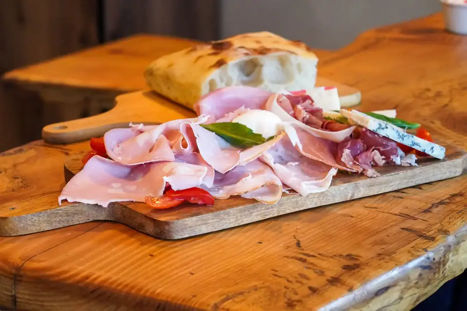 Italian charcuterie board with focaccia
